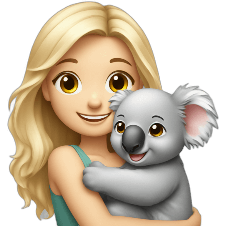 Cute happy smiling blonde girl warm holding cute koala emoji