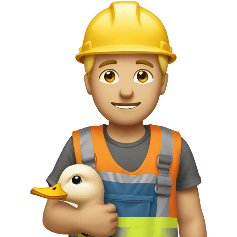 A construction worker with blond hair holding a duck in his arm emoji