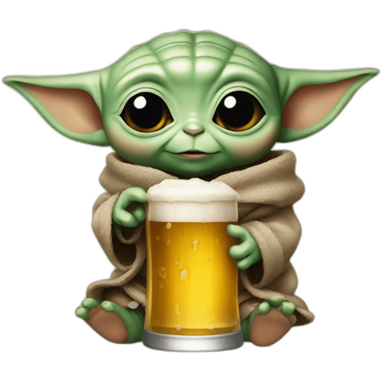 Baby Yoda with beer emoji