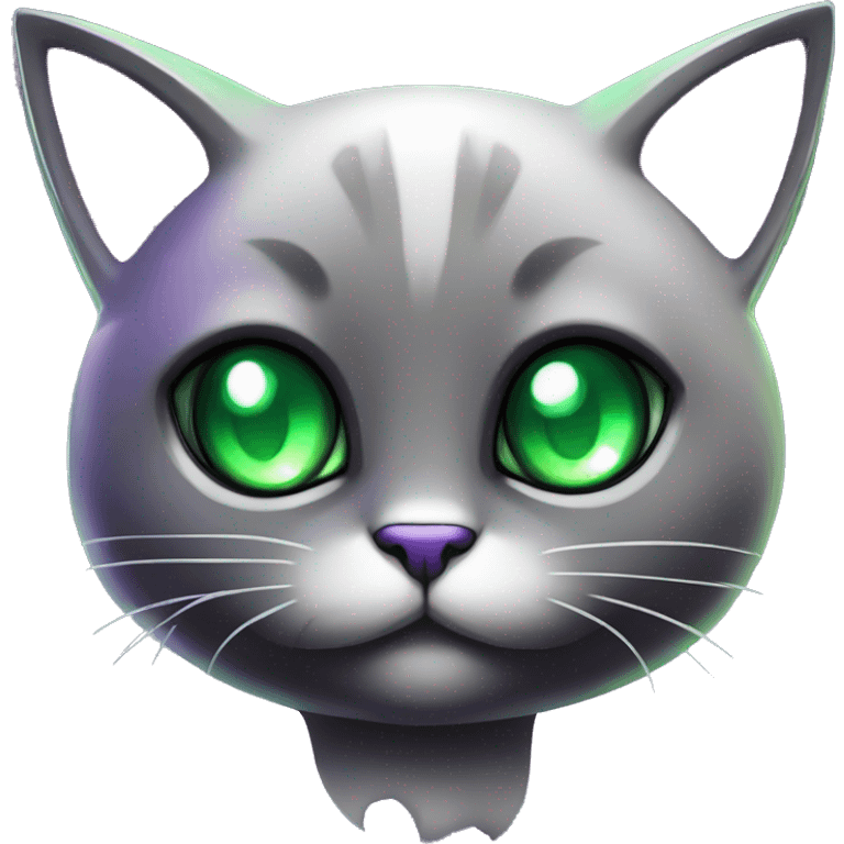 Shiny, Sparkly, Black Dark-type-Fakémon-Cat Purple eyes, green gem, full body emoji