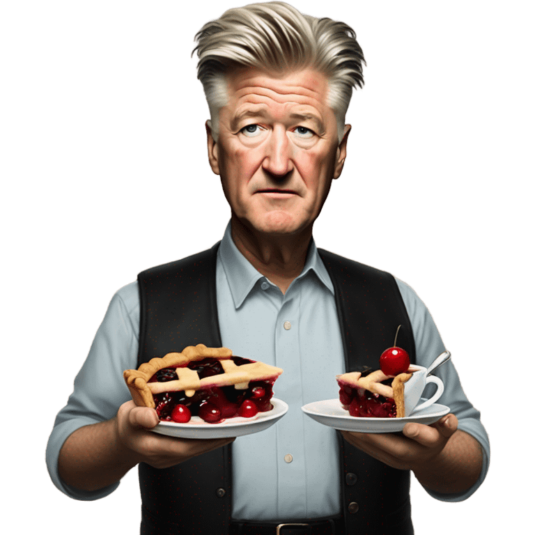 david lynch holding a cherry pie and coffee emoji