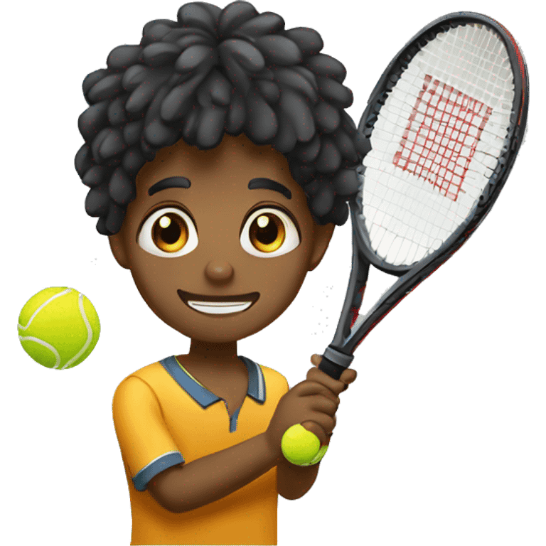 Niño morenito con el pelo negro jugando tennis emoji