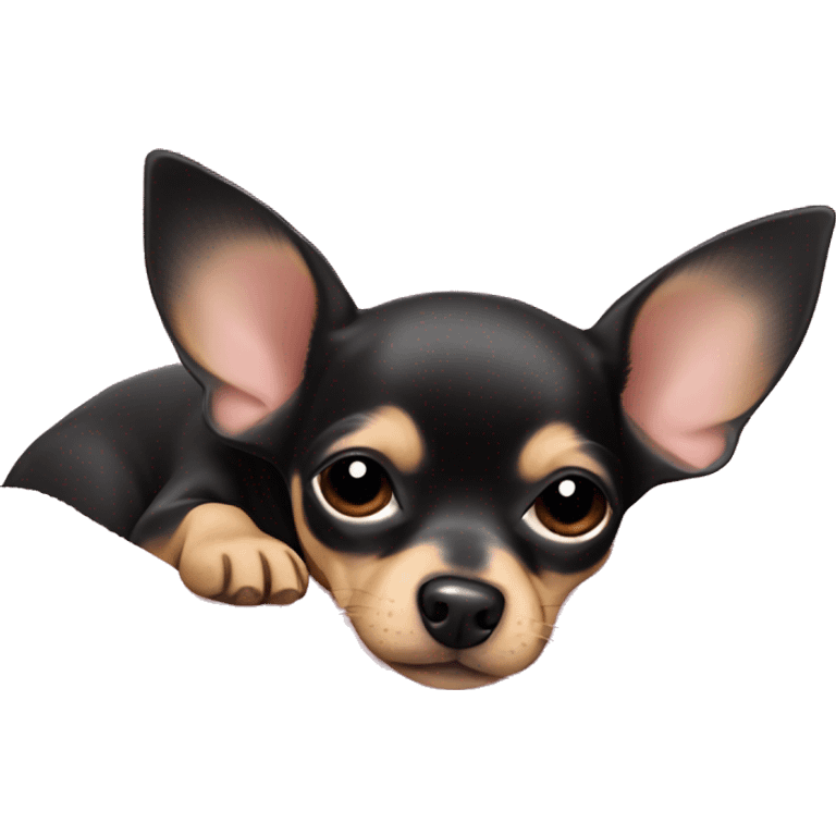 black & tan chihuahua puppy sleeping with a pink blanket  emoji