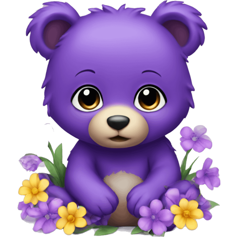 baby bear purple with flowers emoji