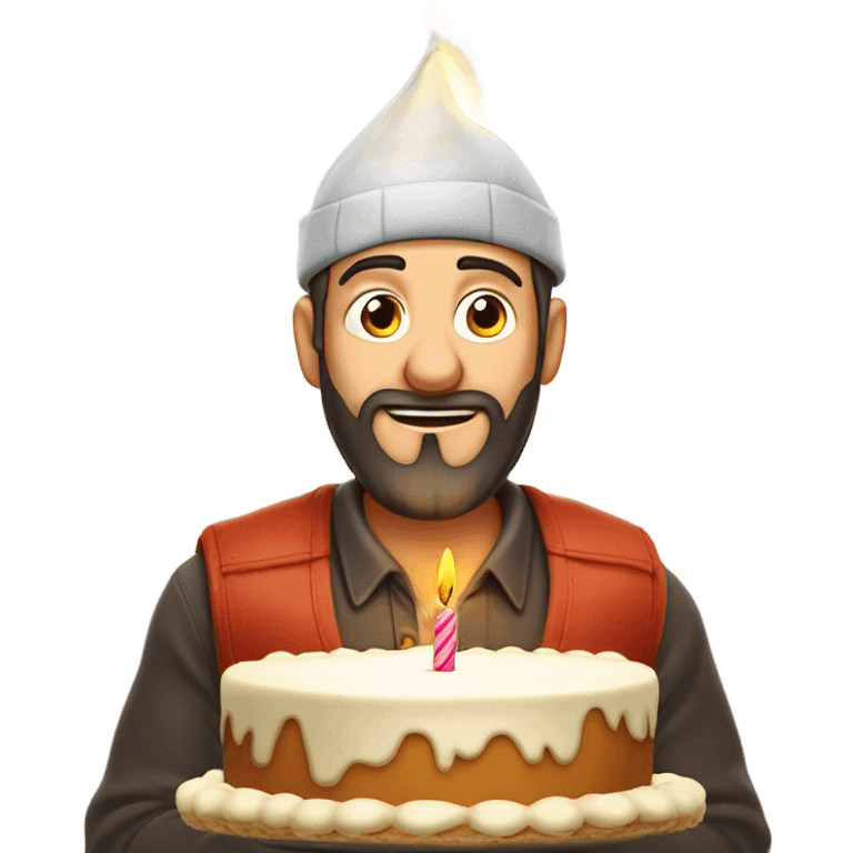 Calvo con barba recortada soplando tarta de cumpleaños  emoji