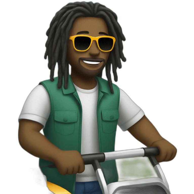 Black man with dreads and sunglasses mowing emoji