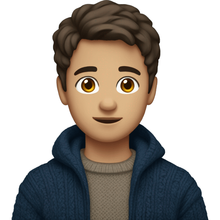 young boy, hispanic, brown hair, short hair, brown eyes, dark blue winter sweater emoji