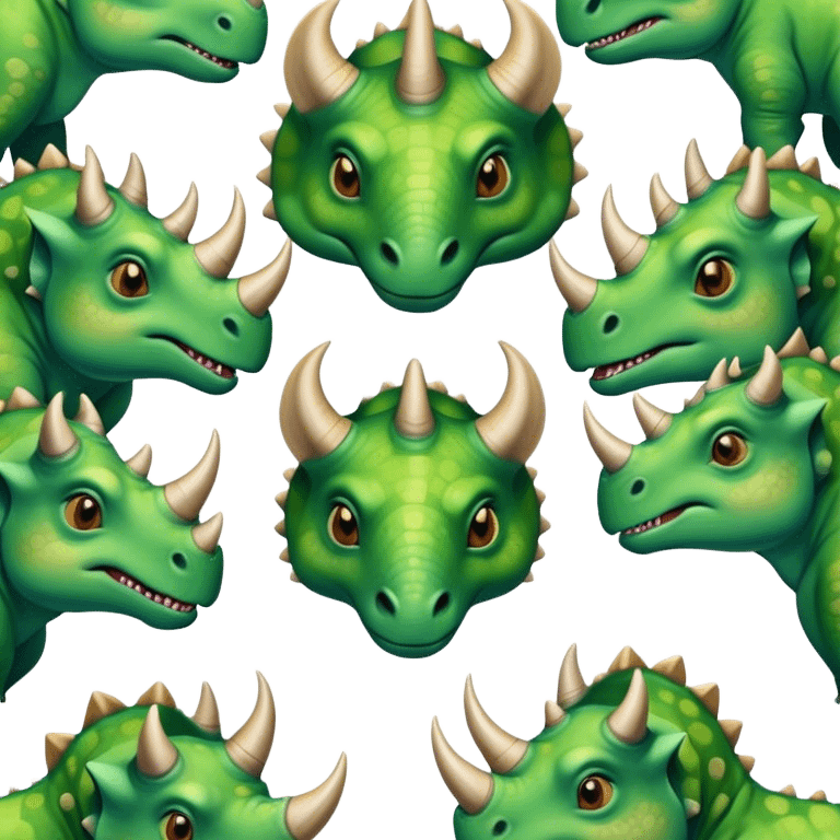 faces of different green triceratops emoji