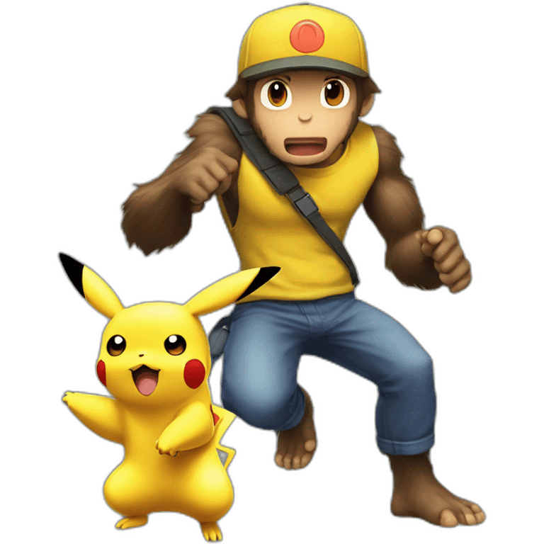 Pikachu attaque un chimpanzé avec le pouvoir d'extermination emoji