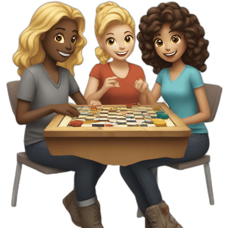 Four white friends playing board game emoji