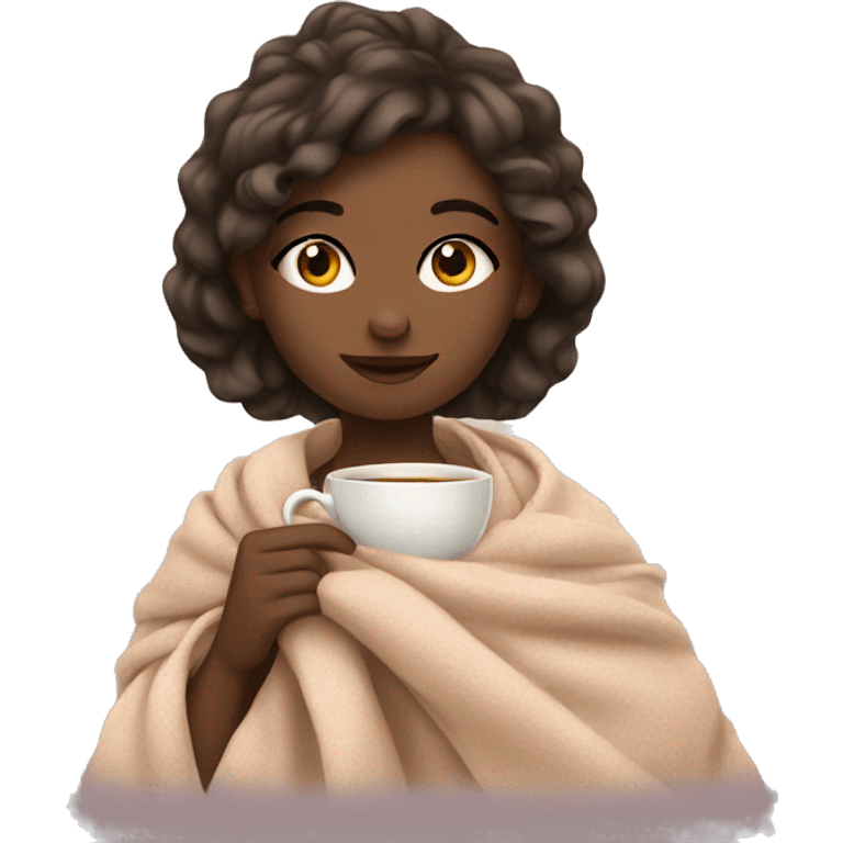 girl with a blankey and tea emoji