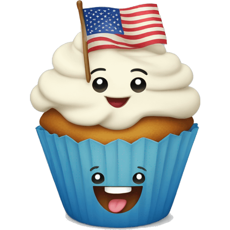 Happy cupcake with an American flag emoji