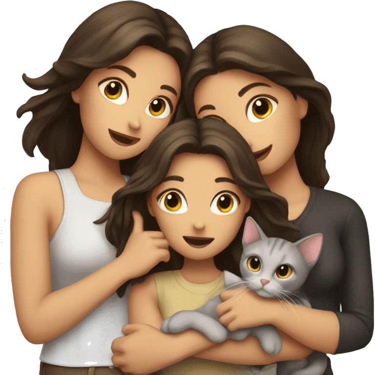 Two brunette girls and two cats in hands emoji