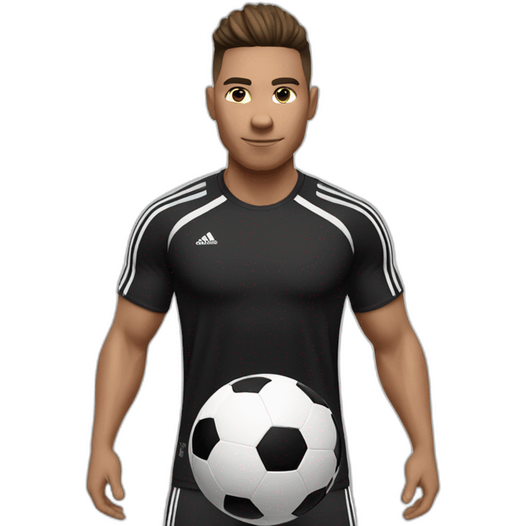 white skin soccer player in black adidas t-shirt training at gym emoji