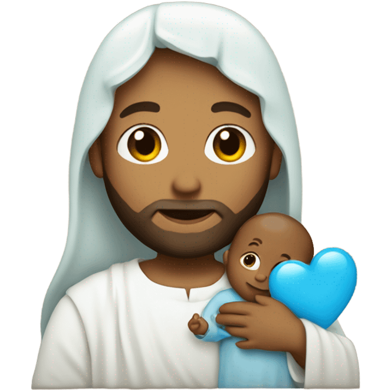 Jesus holding a baby blue heart  emoji