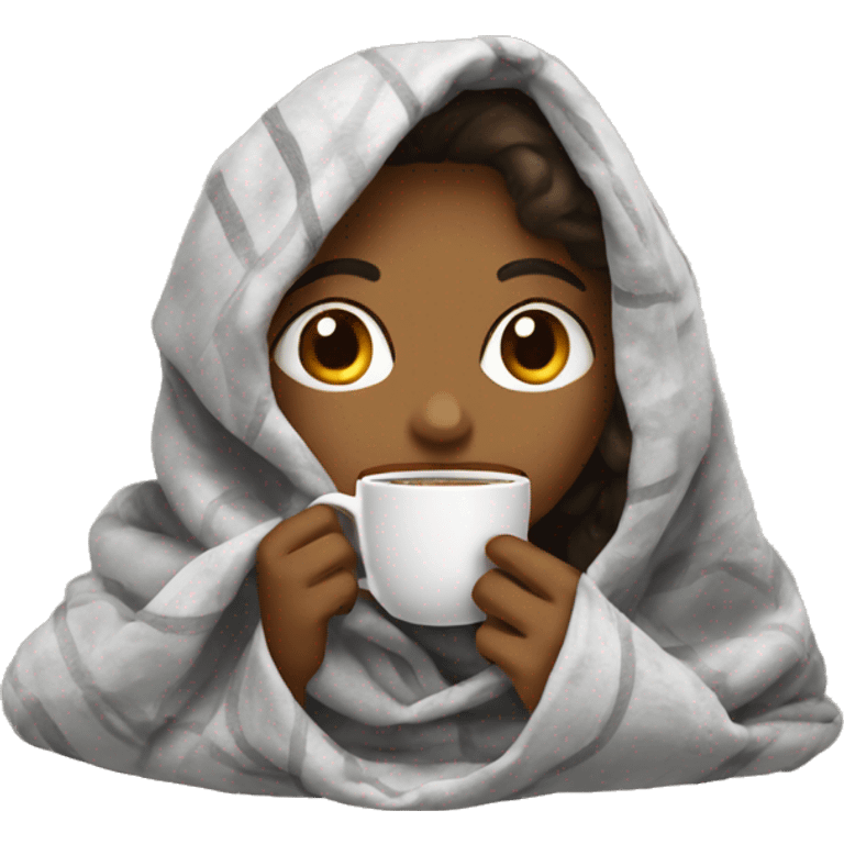 Girl inside a blanket sipping coffe emoji