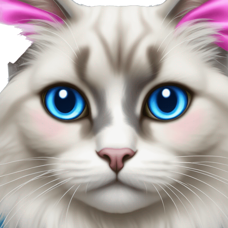 blue eyed blue bicolor ragdoll cat with pink bow emoji