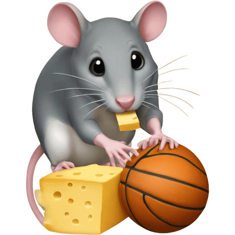 A rat eating cheese with a basketball  emoji