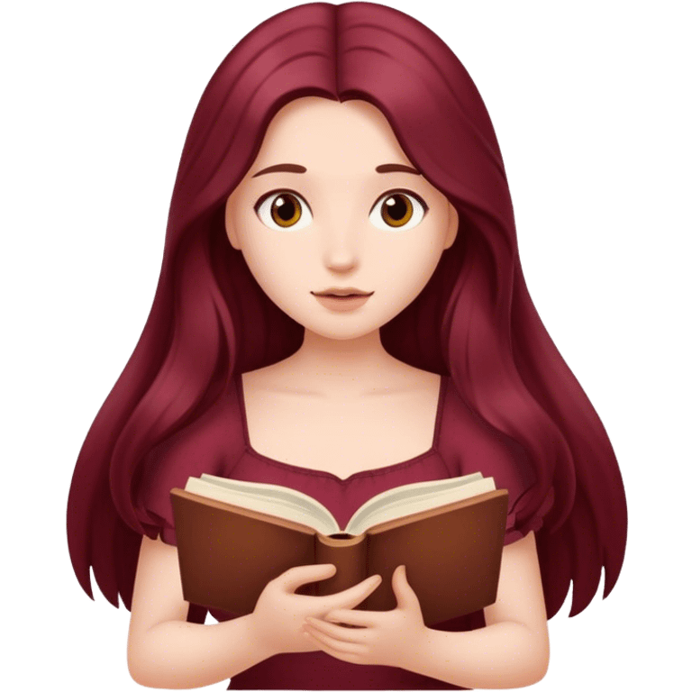 A beautiful, burgundy long haired girl reading a book emoji