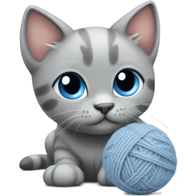 blue eyes grey kitten loves knit ball emoji