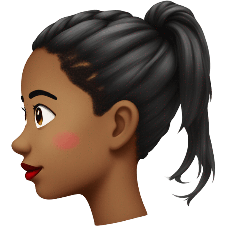 side profile of an emoji with red lips and a black and white ponytail with hyperpigmentation on her cheek  emoji