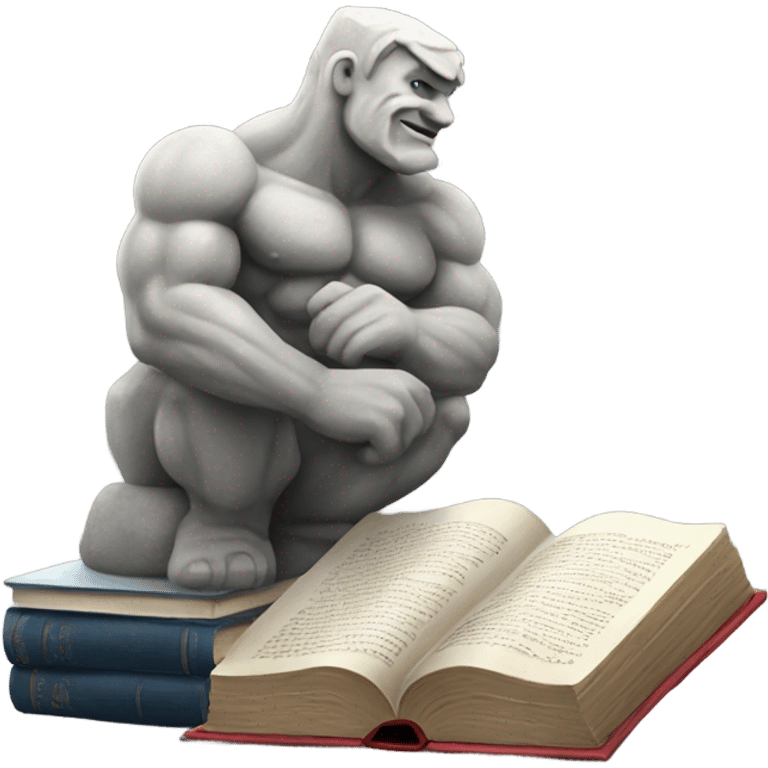 Stone statue flexing with book emoji