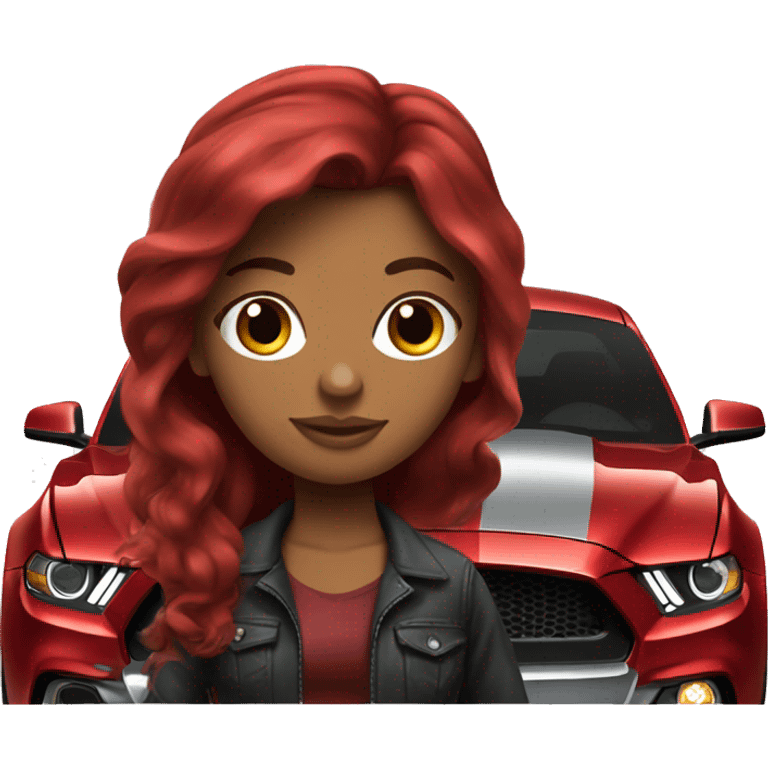 Dark red hair girl with ford mustang car emoji