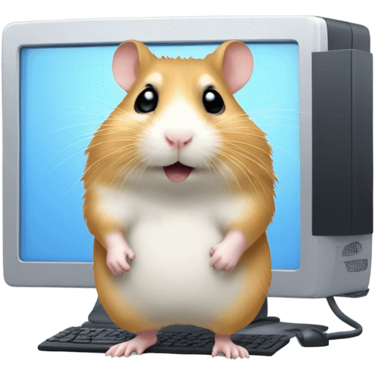 a computer screen showing files with a cute hamster standing by emoji