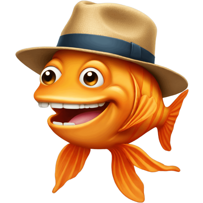 happy orange fish wearing fedora emoji