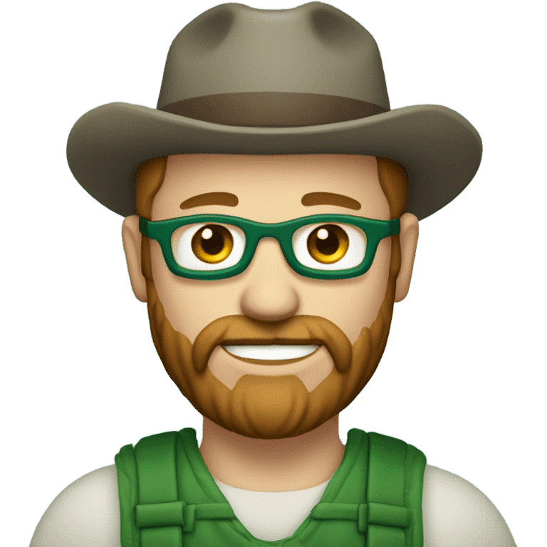 A male farmer, fair and short thin beard (brown hair and hair between green and blue) emoji