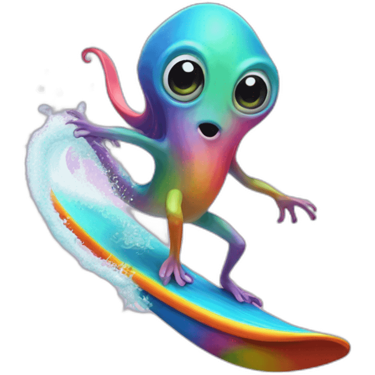 Squid surfing on rainbow emoji