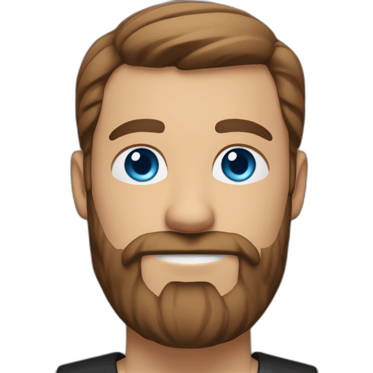 White man with a slight sun kissed tan, blue eyes and brown hair. He has a beard and mustache trimmed. Wears black clothing and wears his hair styled sideways backwards. emoji