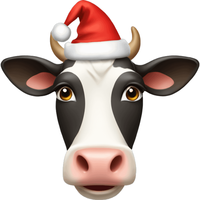 a happy cow with a christmas hat  emoji