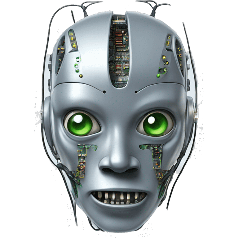 Alien robot head with wires and circuits emoji