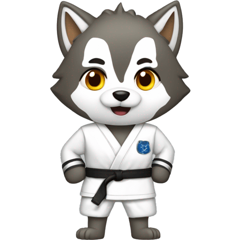 A wolf with Karaté gi and white belt emoji