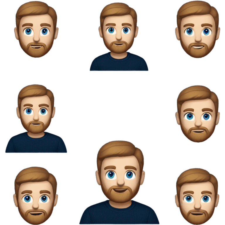 irish man blue eyes, brown short hair and short beard, wearing a smart navy blue jumper. full body. emoji