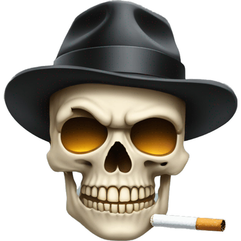 Skull face with a cig and a mafia hat  emoji