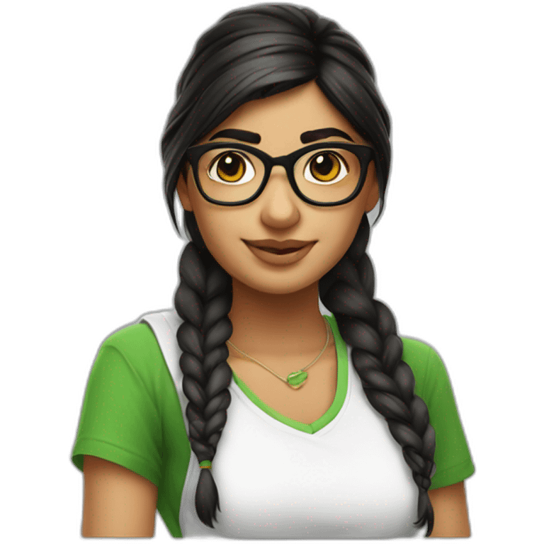 Mia Khalifa braid white tshirt green sleeves emoji