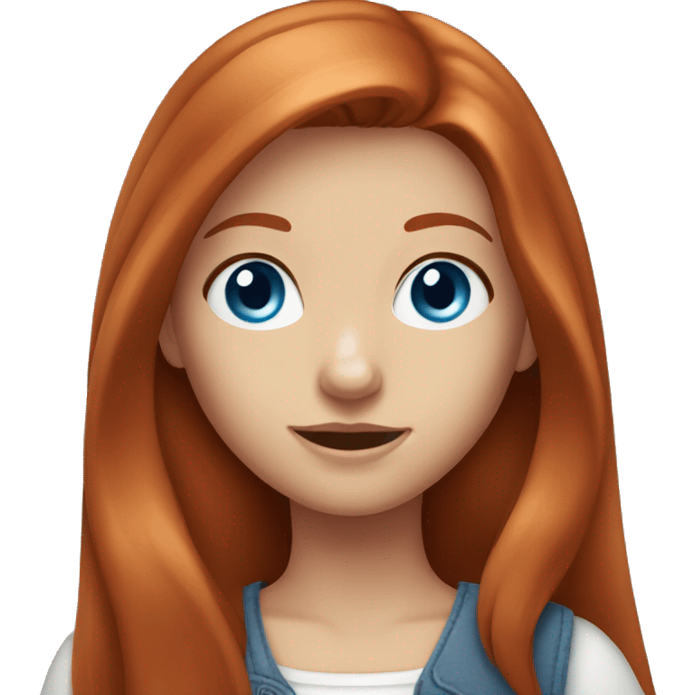 Redhead girl taking a selfie. Straight hair, big blue eyes. emoji