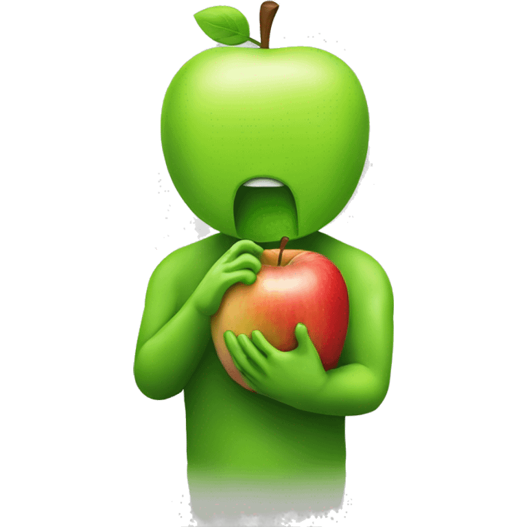 Green android eating a iOS apple emoji