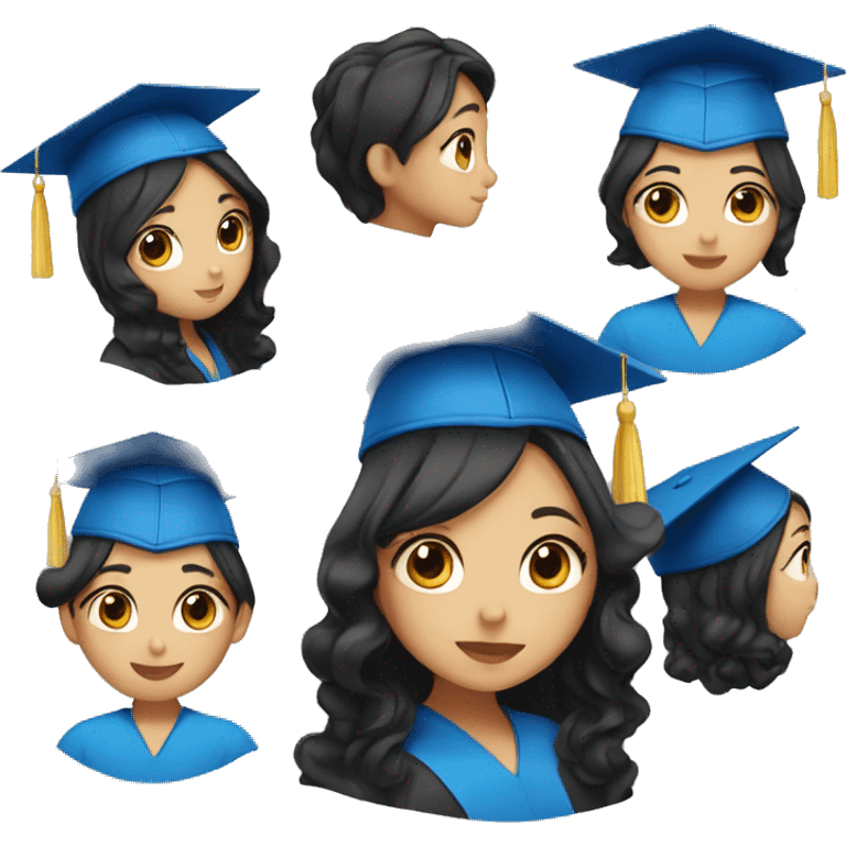 asian girl wearing blue graduation cap with long curly black hair emoji