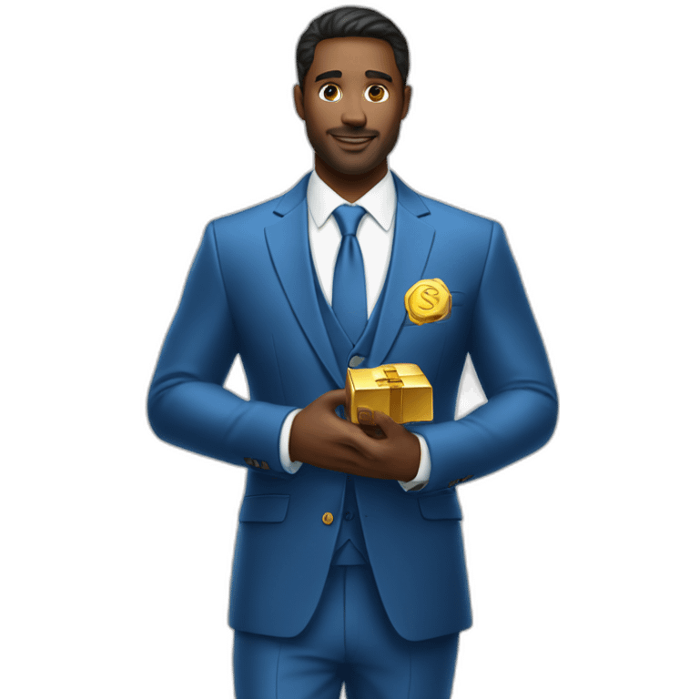 Posh-man-with-blue-suit-offering-goldbar emoji