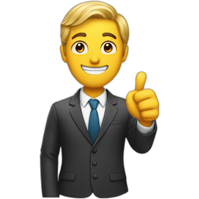 man in suit winking with their thumb up emoji