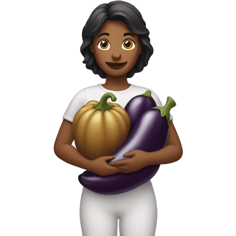 a woman and an eggplant emoji