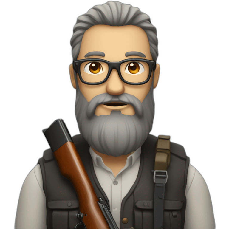 guy with very long beard wearing glasses holding a shotgun emoji