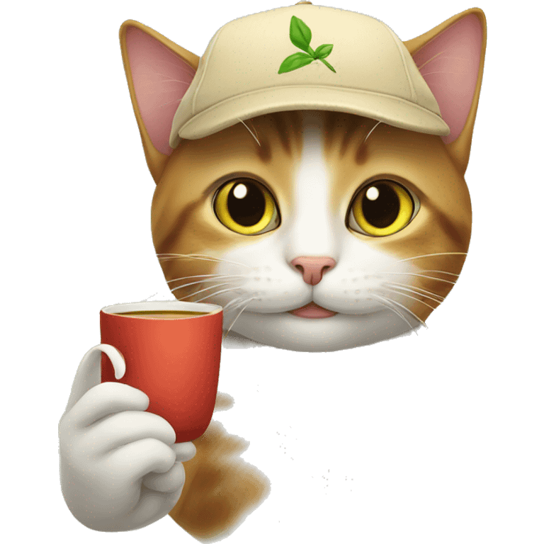 Cat with cap of tea emoji