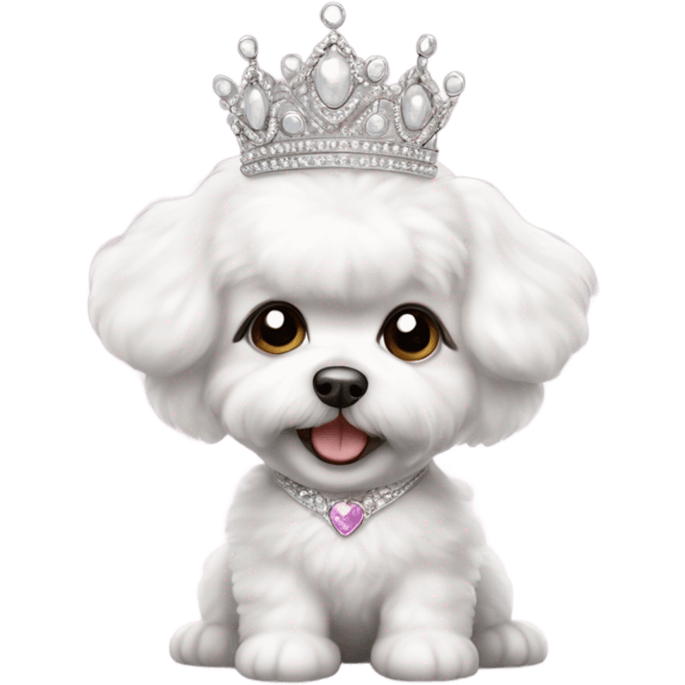 A happy, cute and fluffy Bichon Frise puppy wearing a princess tiara  emoji