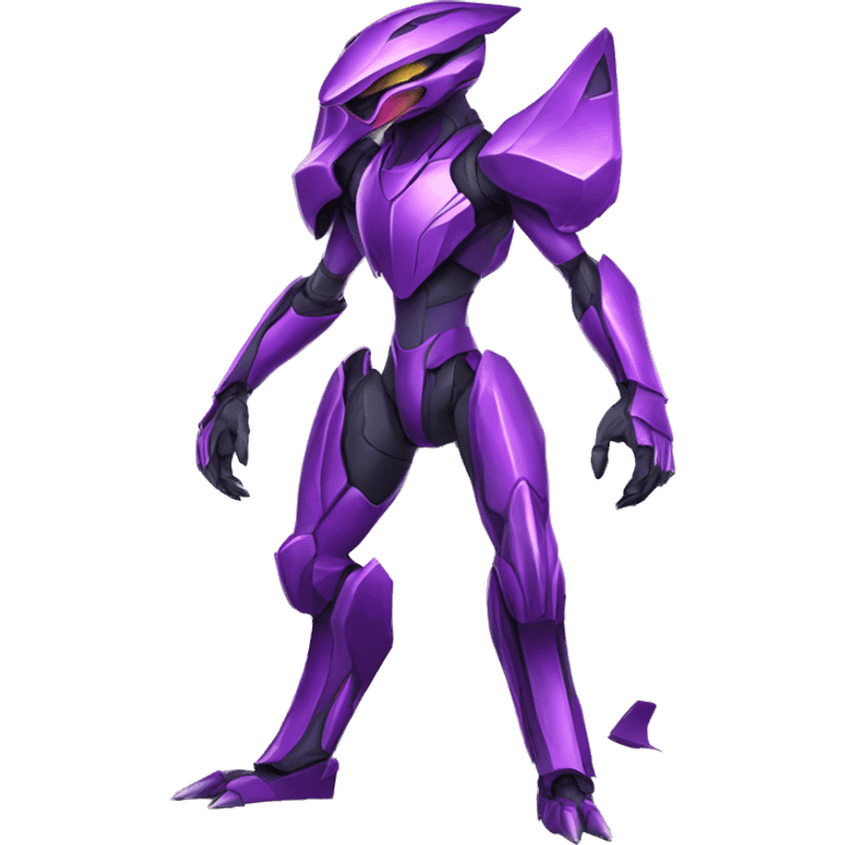 a shiny purple Genesect-Raptor-Fakémon—hybrid with a futuristic visor-helmet full body emoji