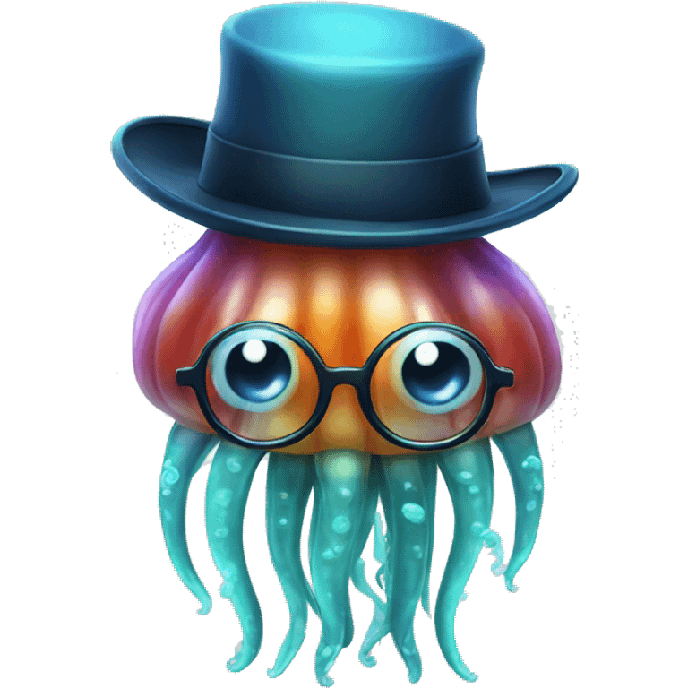 Jellyfish wearing glasses with tophat  emoji