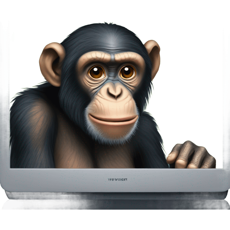 Chimpanzee staring at a computer screen emoji